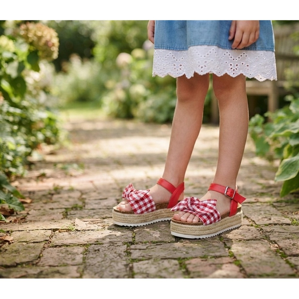 Sonoma Xandera Girls Red Gingham Bow Espadrille Platform Sandals Size 3 NEW
